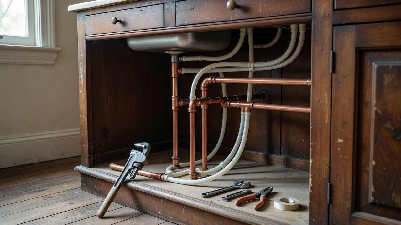 A licensed plumber working on a burst pipe at a Geelong home
