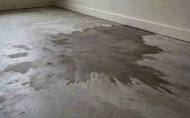 A damp patch spreading across a concrete slab